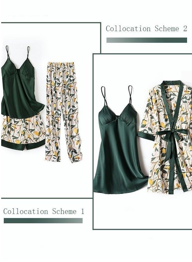 5-Pack Women's Pajama Sets Sling with Chest Pad Nightdress Sweet Sleepwear Home Wearing Clothes Suits Ladies Floral Printing Nightwear Lingerie Robe Underwear Shorts Summer Spring Green  - Image 4