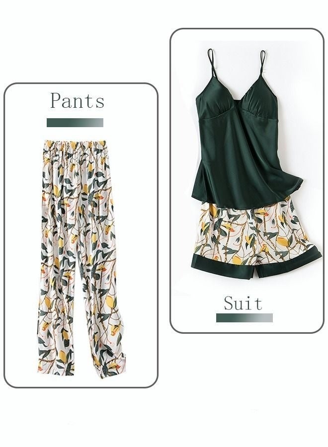 5-Pack Women's Pajama Sets Sling with Chest Pad Nightdress Sweet Sleepwear Home Wearing Clothes Suits Ladies Floral Printing Nightwear Lingerie Robe Underwear Shorts Summer Spring Green  - Image 5