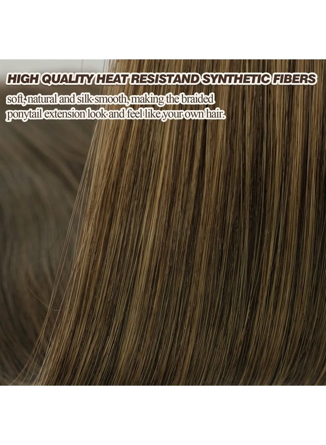BARSDAR 26 Inch Long Braided Ponytail Extension with Hair Tie Straight Wrap Around Hair Extensions Pony Tail DIY Natural Soft Synthetic Hair Piece for Women Girls-Chestnut Brown mixed Dark Blonde - Image 3