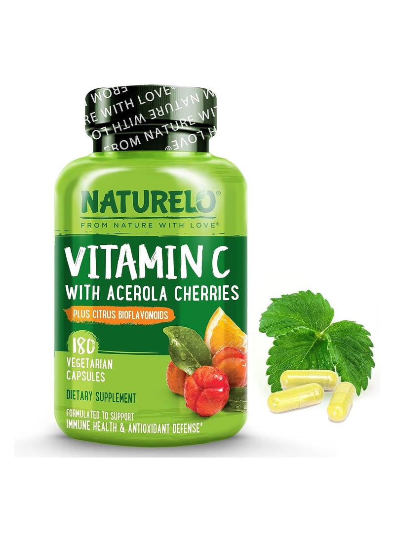 NATURELO - Vitamin C with Acerola Cherries Plus Citrus Bioflavonoids Formulated to Support Immune Health & Antioxidant Defense Dietary Supplement 180 Vegetarian Capsules - Image 1