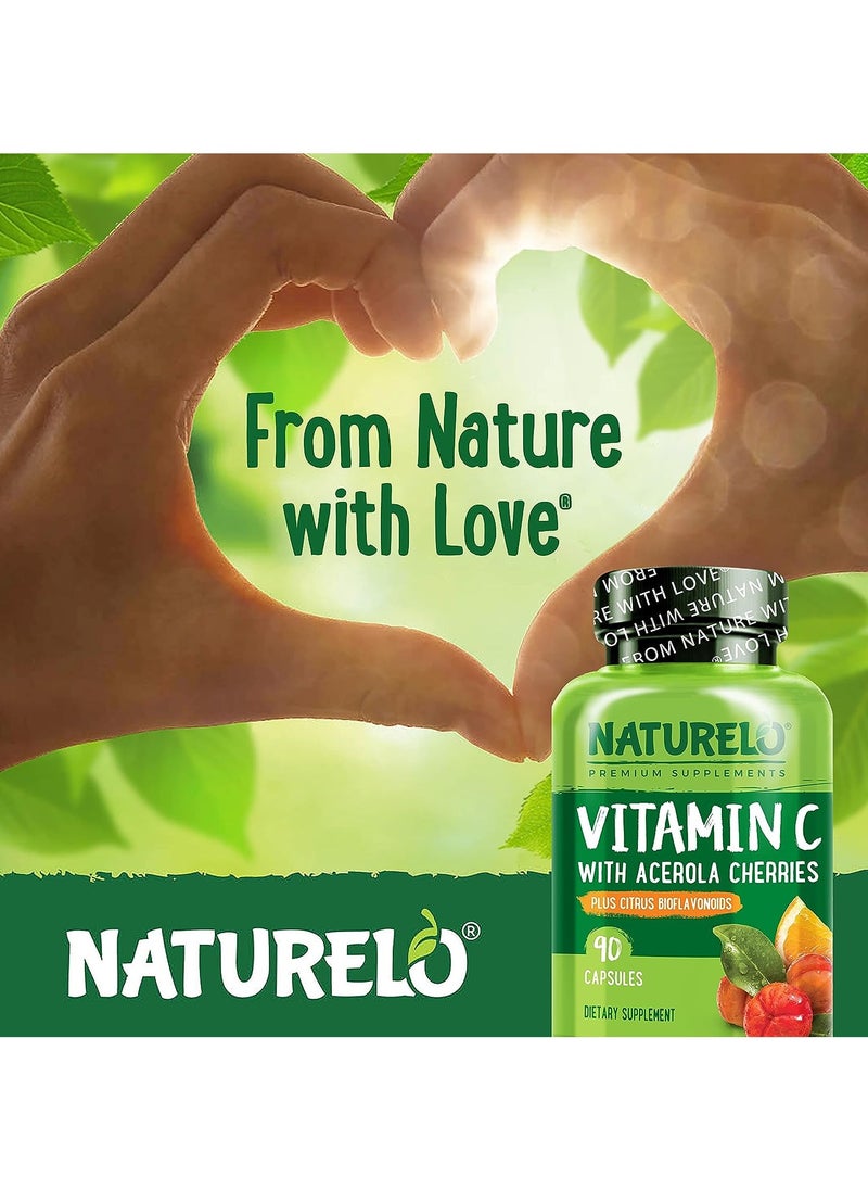 NATURELO - Vitamin C with Acerola Cherries Plus Citrus Bioflavonoids Formulated to Support Immune Health & Antioxidant Defense Dietary Supplement 180 Vegetarian Capsules - Image 1