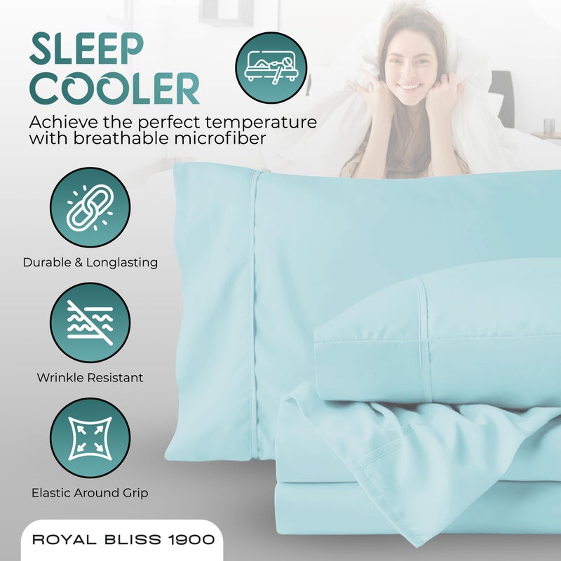 Royal Bliss 1900 Royal Bliss 1900 Top Split Flex Head King Size Sheet Set - Egyptian Quality Ultra-Soft Bed Sheets - Double Brushed - Deep Pockets- Easy Fit - 4 Piece Set- Fade Resistant (Top Split Flex Head  Aqua)  - Image 3