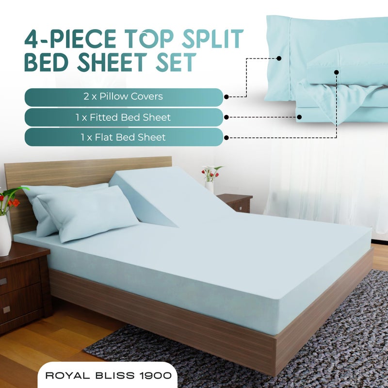 Royal Bliss 1900 Royal Bliss 1900 Top Split Flex Head King Size Sheet Set - Egyptian Quality Ultra-Soft Bed Sheets - Double Brushed - Deep Pockets- Easy Fit - 4 Piece Set- Fade Resistant (Top Split Flex Head  Aqua)  - Image 4