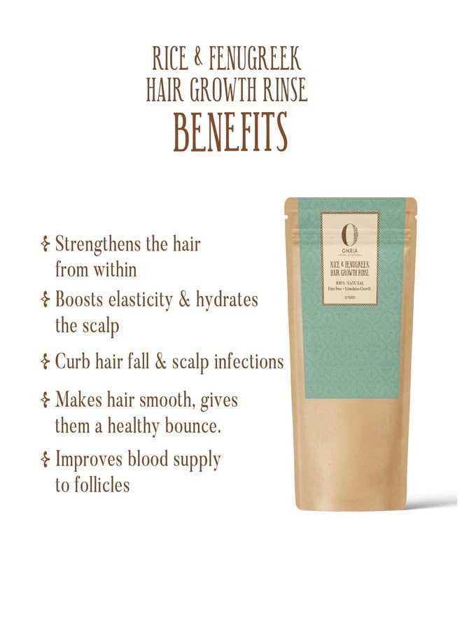 Ohria Ayurveda Rice & Fenugreek Hair Growth Rinse | Supports Hair Growth | For Frizz-Free, Smooth & Lustrous Hair | Nourishing Herbal Hair Revitalizer for All Hair Types | Men & Women | 12g (20 Pouches) - Image 3