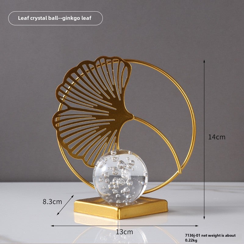 Luxury Gold Leaf Crystal Sphere Metal Decor 7136J-01 leaf crystal ball--ginkgo leaf 