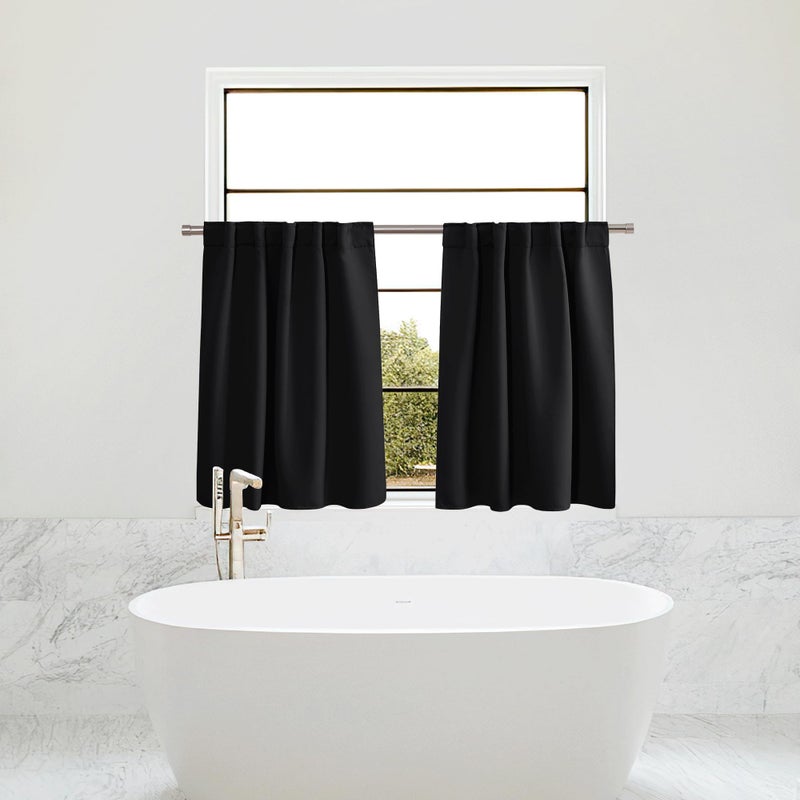 PONY DANCE Short Window Curtains Tiers  Rod Pocket Solid Black Out Curtain Valances Decorative for Small BathroomKitchen 42inch x 36inch Black One Pair