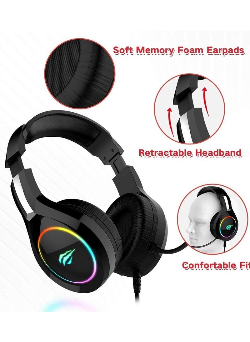Generic - Silky Gamenote H2232D Illuminated RGB Gaming Headset for Computer, PlayStation 4 and Xbox by Havit, Over-Ear, Black - Image 1