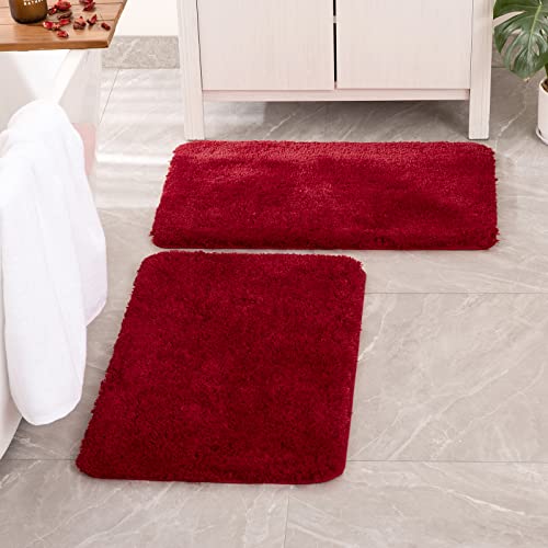 MIULEE Red Set of 2 Non Slip Shaggy Bathroom Rugs Extra Thick Soft Bath Mats Plush Microfiber Absorbent Water for Tub Shower Machine Washable 20x30 inches