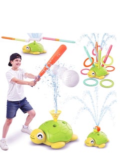 XICEN 4 in 1 Turtle Water Sprinkler Toys, Kids Summer Outdoor Pools Toys includes Baseball, Ring toss game, Hurdle race and Jumping game, Summer 360 Degree Rotating Water Spray Toy, Suit for Yard Lawn Backyard Park Garden Pool  - Image 1