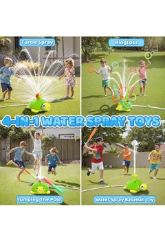 XICEN 4 in 1 Turtle Water Sprinkler Toys, Kids Summer Outdoor Pools Toys includes Baseball, Ring toss game, Hurdle race and Jumping game, Summer 360 Degree Rotating Water Spray Toy, Suit for Yard Lawn Backyard Park Garden Pool  - Image 2