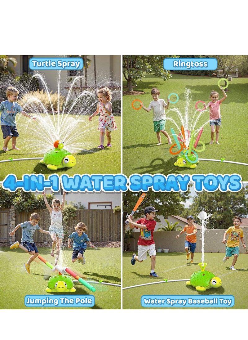 XICEN 4 in 1 Turtle Water Sprinkler Toys, Kids Summer Outdoor Pools Toys includes Baseball, Ring toss game, Hurdle race and Jumping game, Summer 360 Degree Rotating Water Spray Toy, Suit for Yard Lawn Backyard Park Garden Pool  - Image 2