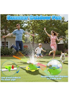 XICEN 4 in 1 Turtle Water Sprinkler Toys, Kids Summer Outdoor Pools Toys includes Baseball, Ring toss game, Hurdle race and Jumping game, Summer 360 Degree Rotating Water Spray Toy, Suit for Yard Lawn Backyard Park Garden Pool  - Image 4