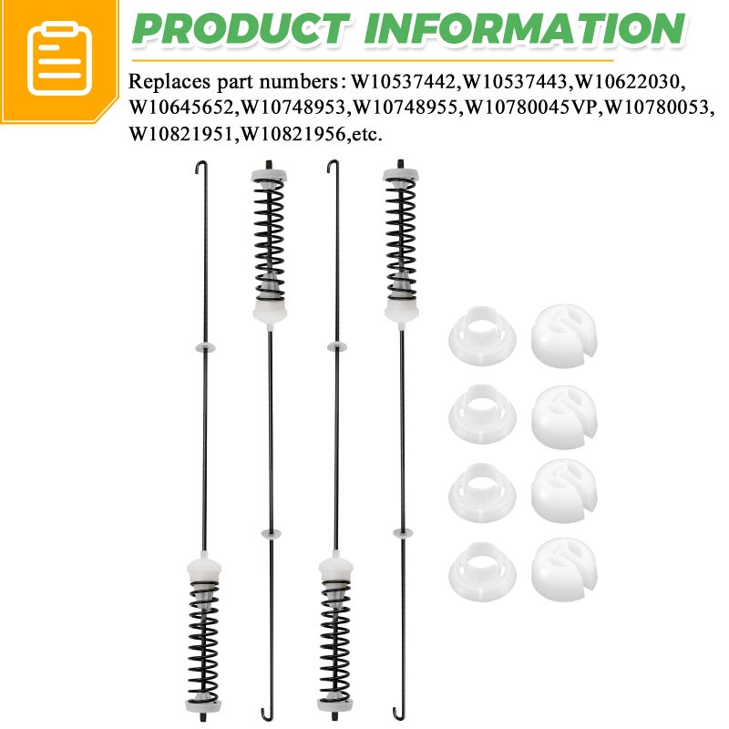 Techecook Updated W10780045 Washer Suspension Rods Kit (4 Pack) by Techecook - Replacement for Whirlpool Kenmore Maytag Amana suspension rod W10537442 W10780053 WTW4616FW0 NTW4516FW0 NTW4516FW1 WTW4800BQ1 - Image 3