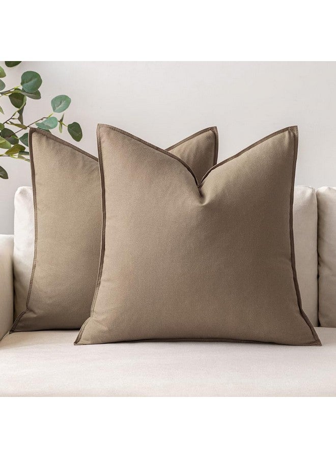 MIULEE Pack of 2 Coco Brown Pillow Covers 24x24 Inch Decorative Couch Throw Pillow Covers Linen Cushion Covers Set Modern Farmhouse Home Decor for Sofa Living Room Bed - Image 1