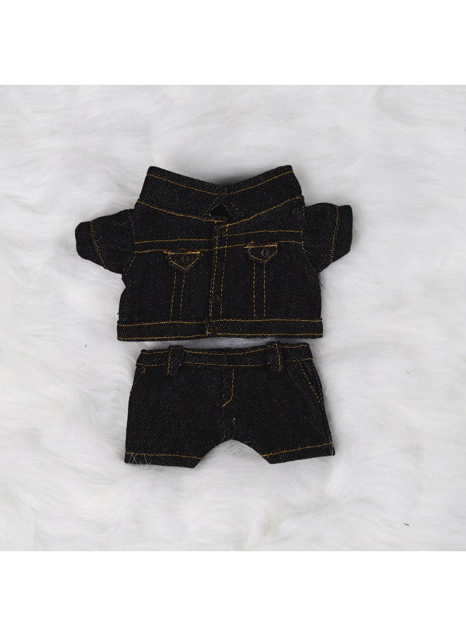 10cm Doll 20cm Cotton Doll Trousers Suit Denim Coat Pants Cotton Doll Clothes-Specifications:15cm-color:Black Denim Jacket Denim Trousers 2-piece Set - Image 1
