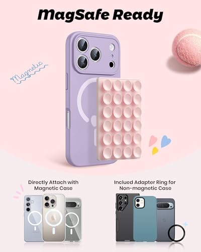 amBand Magnetic Suction Phone Mount for MagSafe Case, Silicone Octo Cup Buddy Sticky Grip Holder for iPhone, Removable Hands-Free Selfie/Video for TikTok Influencers, Women Gift, Light Pink - Image 2