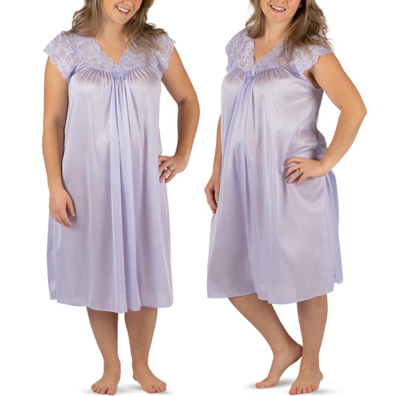 Shadowline Women’s Short Lace Cap Sleeve Nightgown - 40” Length Gown - Image 3
