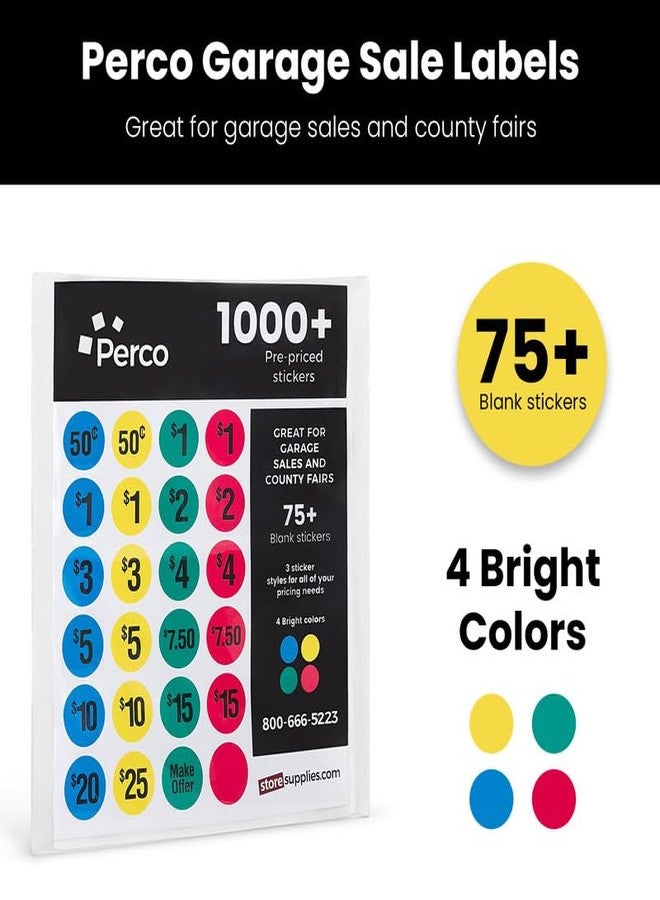 Perco Garage Sale Price Stickers - 1000+ Pre-Priced & 75+ Blank Stickers - Easy-to-Read Price Tags for Effective and Attractive Pricing - Ideal for Yard Sales, Flea Markets, County Fairs & Retail Use - Image 2