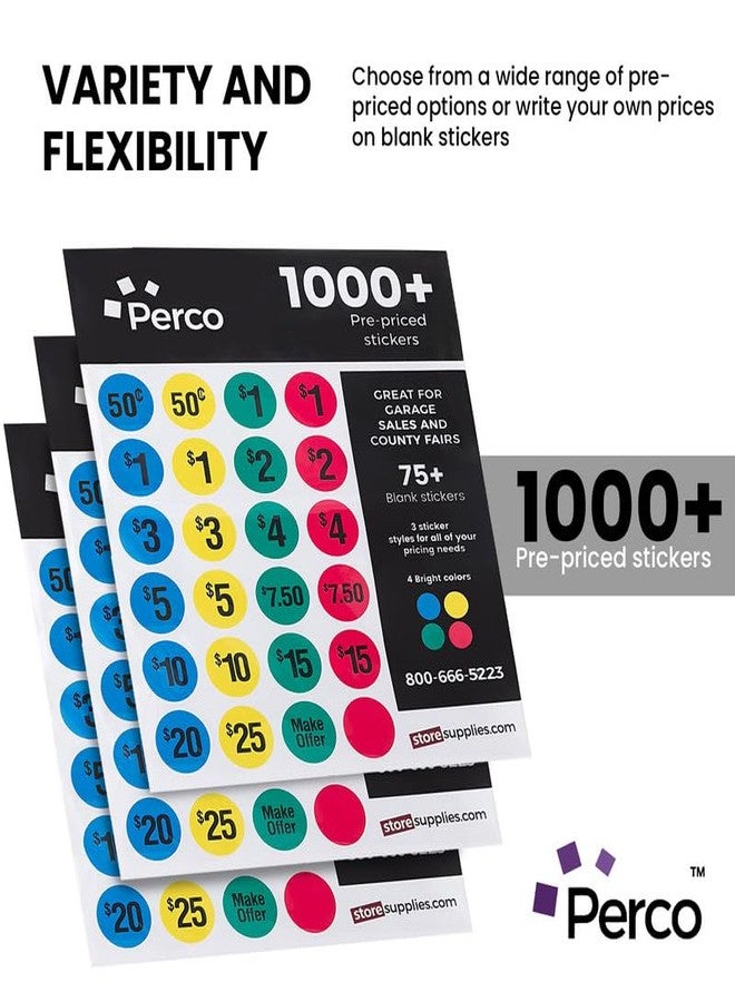 Perco Garage Sale Price Stickers - 1000+ Pre-Priced & 75+ Blank Stickers - Easy-to-Read Price Tags for Effective and Attractive Pricing - Ideal for Yard Sales, Flea Markets, County Fairs & Retail Use - Image 5