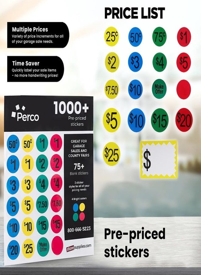 Perco Garage Sale Price Stickers - 1000+ Pre-Priced & 75+ Blank Stickers - Easy-to-Read Price Tags for Effective and Attractive Pricing - Ideal for Yard Sales, Flea Markets, County Fairs & Retail Use - Image 4