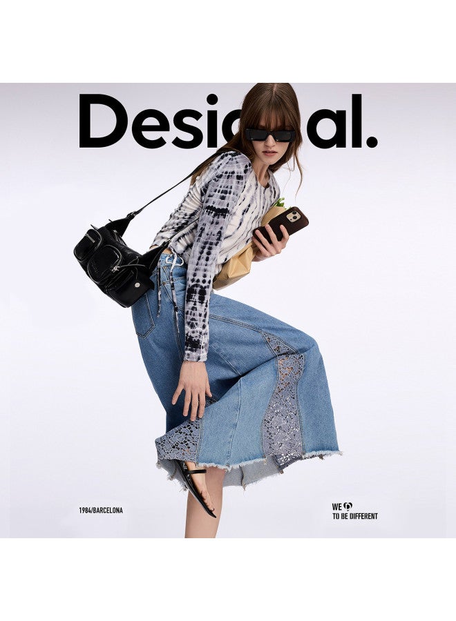 DESIGUAL تنورة ماكسي A-line من الدنيم مع قصات من الدانتيل - Image 2