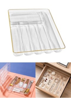 Acrylic 5-Compartment Tabletop Organizer with Gold Frame for Jewelry, Cosmetics, Makeup, Kitchen Utensils Rectangular 34*24cm - pzsku/Z977B1D8EB3B69D70A084Z/45/_/1739964919/23650aa0-18de-4d68-ae94-a47c0138506f