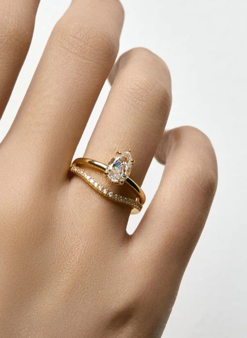 LAVEEN JEWELLERY V-Shaped Stacking Ring | Tarnish Free 18K Gold or Rhodium Plated Ring | 925 Sterling Silver with Round & Pear-Cut Cubic Zirconia, 18K Gold or Rhodium Plating, Stackable Design  - Image 4