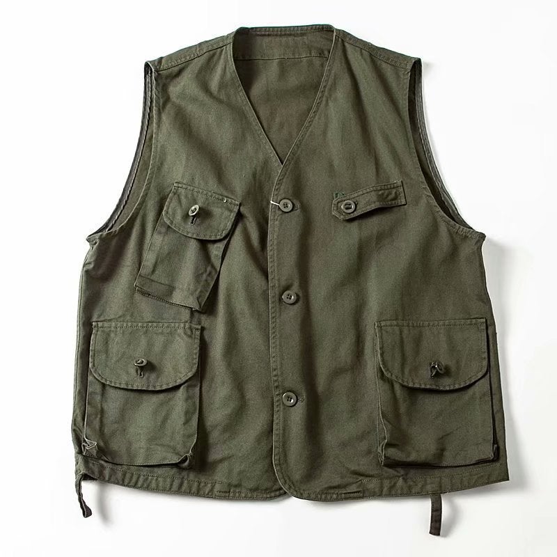 Japanese Style Vintage Workwear Vest Womens Loose Trendy ins Harajuku Casual Spring and Autumn Thin Vest Outer Wear Top Jacket Green - Image 1