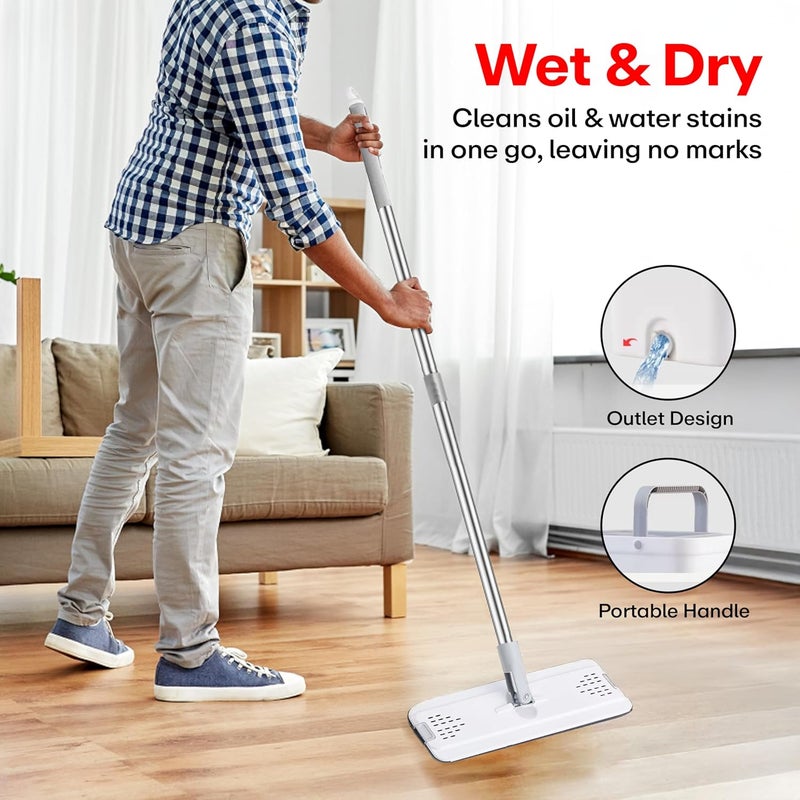 PRIME PICK Plastic Mop and Bucket with Wringer Set Flat Floor Mop and Bucket with 2 Microfiber Mops for Floor Cleaning Wet and Dry Use for Household CleaningWhite - Image 3