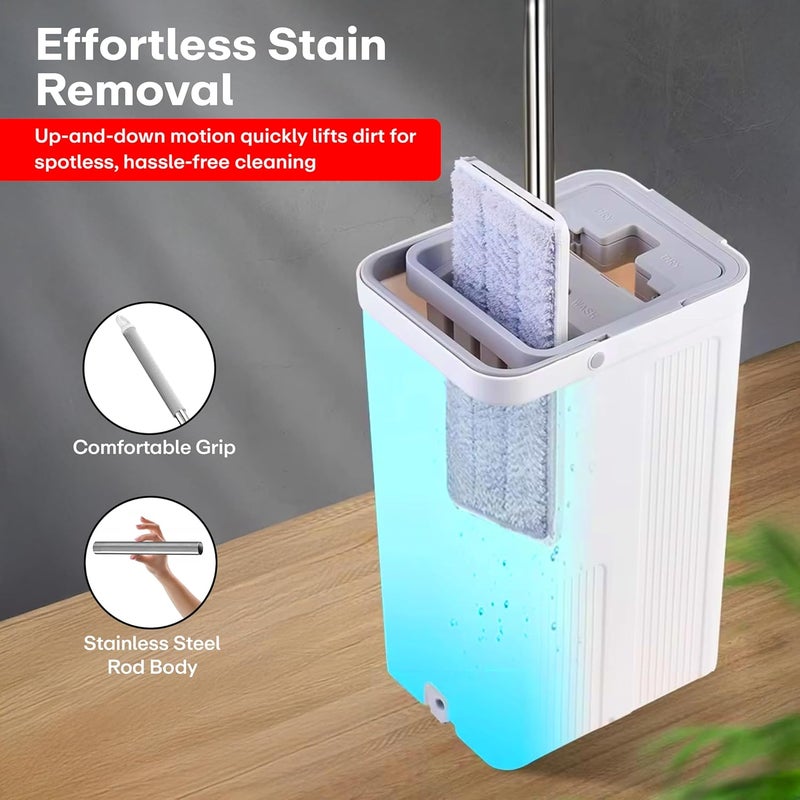 PRIME PICK Plastic Mop and Bucket with Wringer Set Flat Floor Mop and Bucket with 2 Microfiber Mops for Floor Cleaning Wet and Dry Use for Household CleaningWhite - Image 5