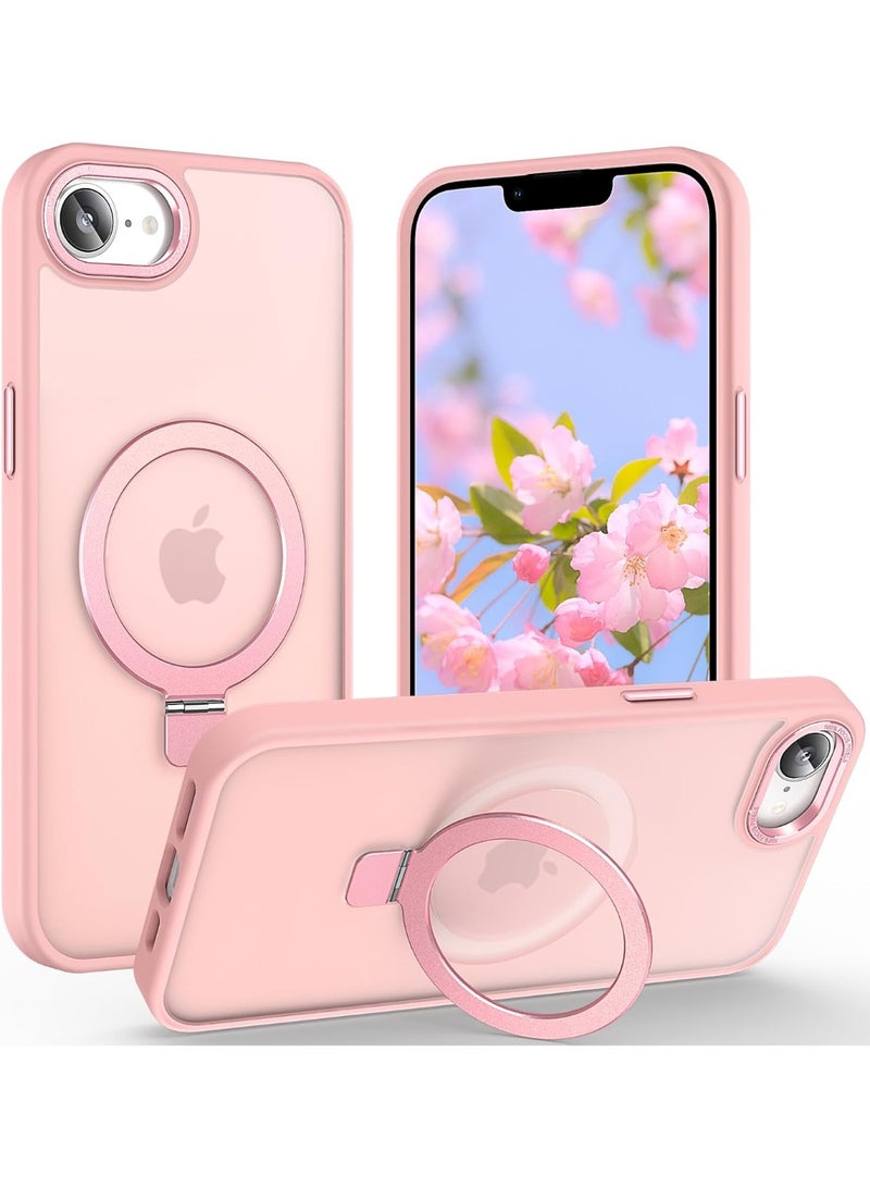 Magnetic for iPhone 16e Case with Ring Stand, [10 FT Drop Protection] [Velvety Touch] Slim Translucent Matte Back Shockproof Phone Case for iPhone 16e 6.1'', (Pink) - Image 1