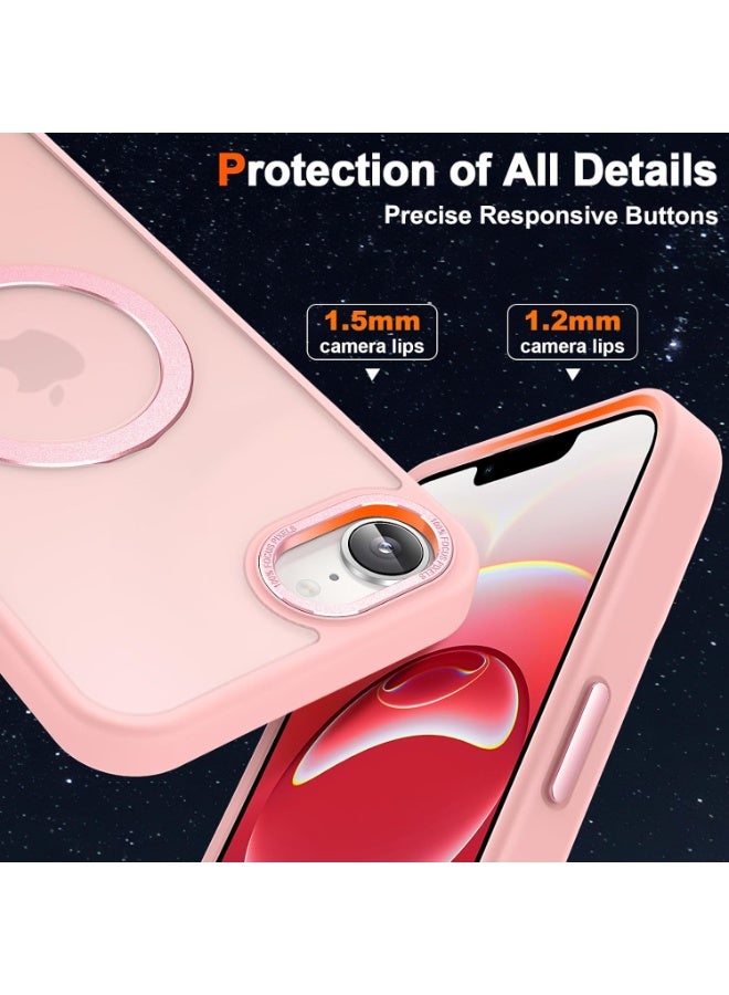 Magnetic for iPhone 16e Case with Ring Stand, [10 FT Drop Protection] [Velvety Touch] Slim Translucent Matte Back Shockproof Phone Case for iPhone 16e 6.1'', (Pink) - Image 5