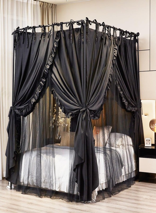 Akiky 4 Corners Post Canopy Bed Curtains Double Layer Cozy Drape Netting 4 Opening Mosquito Net Mesh for Girls Bedroom Decoration(Black,Queen) - Image 1