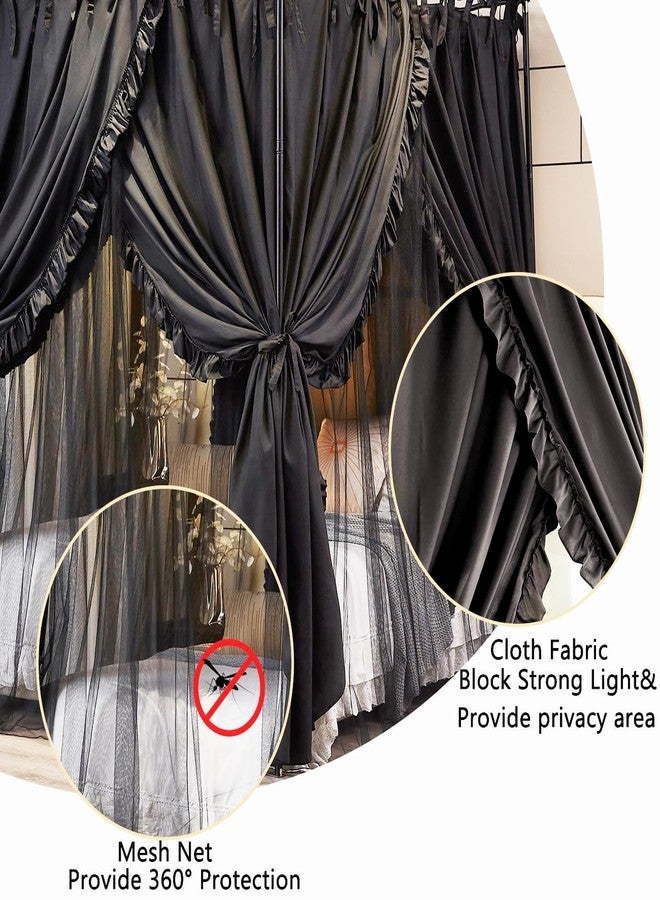 Akiky 4 Corners Post Canopy Bed Curtains Double Layer Cozy Drape Netting 4 Opening Mosquito Net Mesh for Girls Bedroom Decoration(Black,Queen) - Image 5