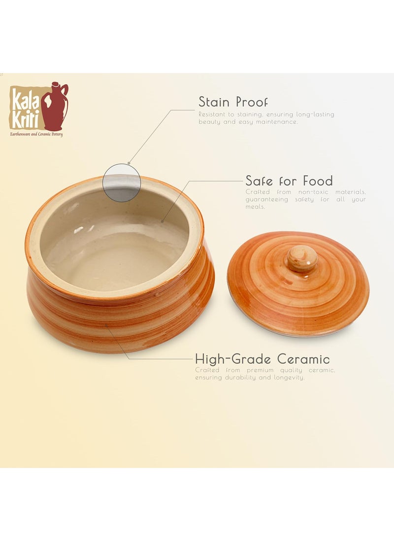 Kala Kriti - KALAKRITI Table Top Biryani Ceramic 2 LTR Handi with lid Biryani Bowl Serveware Curd Setter Sauce Pot Serve for Dal Curry and Dining Tableware Pack of 1 - Image 1