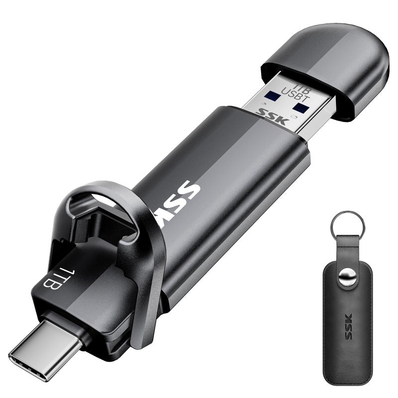 SSK USB C Drive 1tb,Dual Flash Drive Speed up tp 550MB/s 2-in-1 Memory Stick Type C+USB A 3.2 Gen2 Portable External Solid State SSD Thumb Drive for iPhone 15/16/PS4/Android Phone/Tablet/Windows/Mac - Image 1