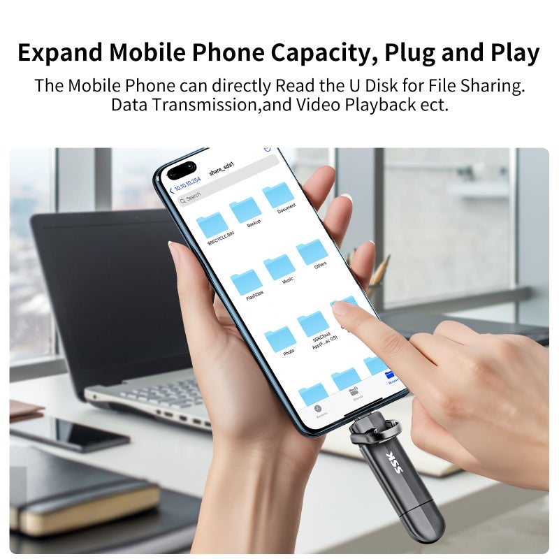 SSK USB C Drive 1tb,Dual Flash Drive Speed up tp 550MB/s 2-in-1 Memory Stick Type C+USB A 3.2 Gen2 Portable External Solid State SSD Thumb Drive for iPhone 15/16/PS4/Android Phone/Tablet/Windows/Mac - Image 5