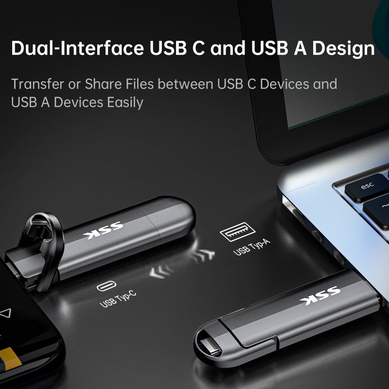 SSK USB C Drive 1tb,Dual Flash Drive Speed up tp 550MB/s 2-in-1 Memory Stick Type C+USB A 3.2 Gen2 Portable External Solid State SSD Thumb Drive for iPhone 15/16/PS4/Android Phone/Tablet/Windows/Mac - Image 4