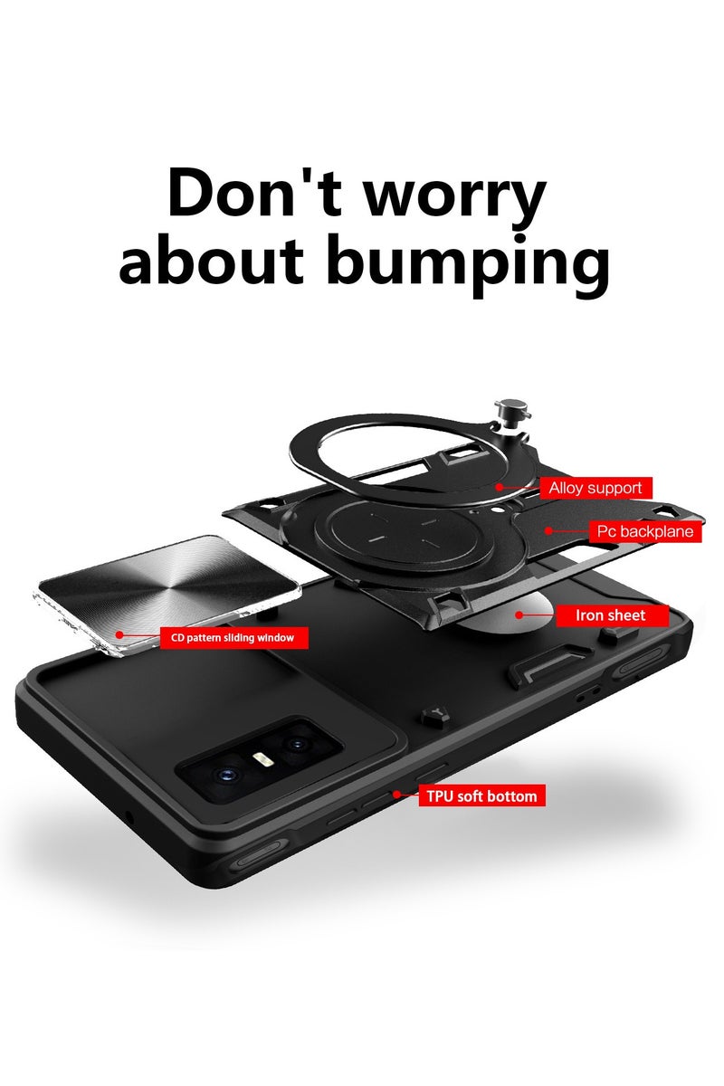 for Infinix GT30 pro 5G Case, Slide Camera Lens Cover, Magnetic Ring Holder Kickstand Protective Phone Case for Infinix GT30 pro 5G, Black - Image 3