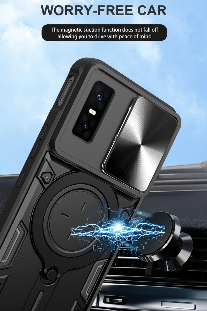 for Infinix GT30 pro 5G Case, Slide Camera Lens Cover, Magnetic Ring Holder Kickstand Protective Phone Case for Infinix GT30 pro 5G, Black - Image 5