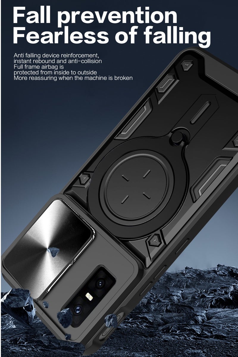 for Infinix GT30 pro 5G Case, Slide Camera Lens Cover, Magnetic Ring Holder Kickstand Protective Phone Case for Infinix GT30 pro 5G, Black - Image 2