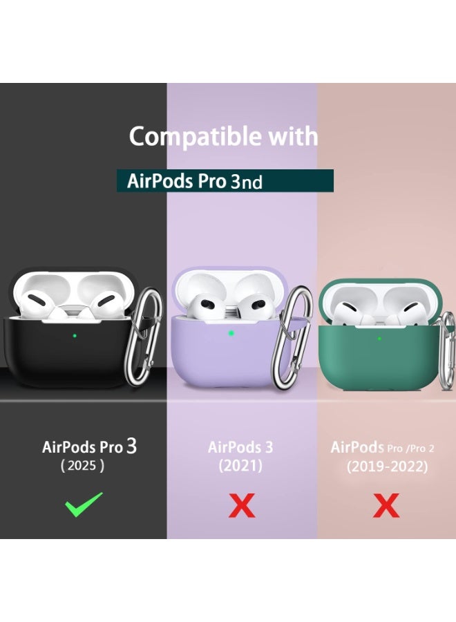 Silicone Protective Case Cover for AirPods Pro 3 with Cleaner Kit, Keychain for Women Men,Suitable for 3nd Generation Case Gift Sports lanyard（Black） - Image 2