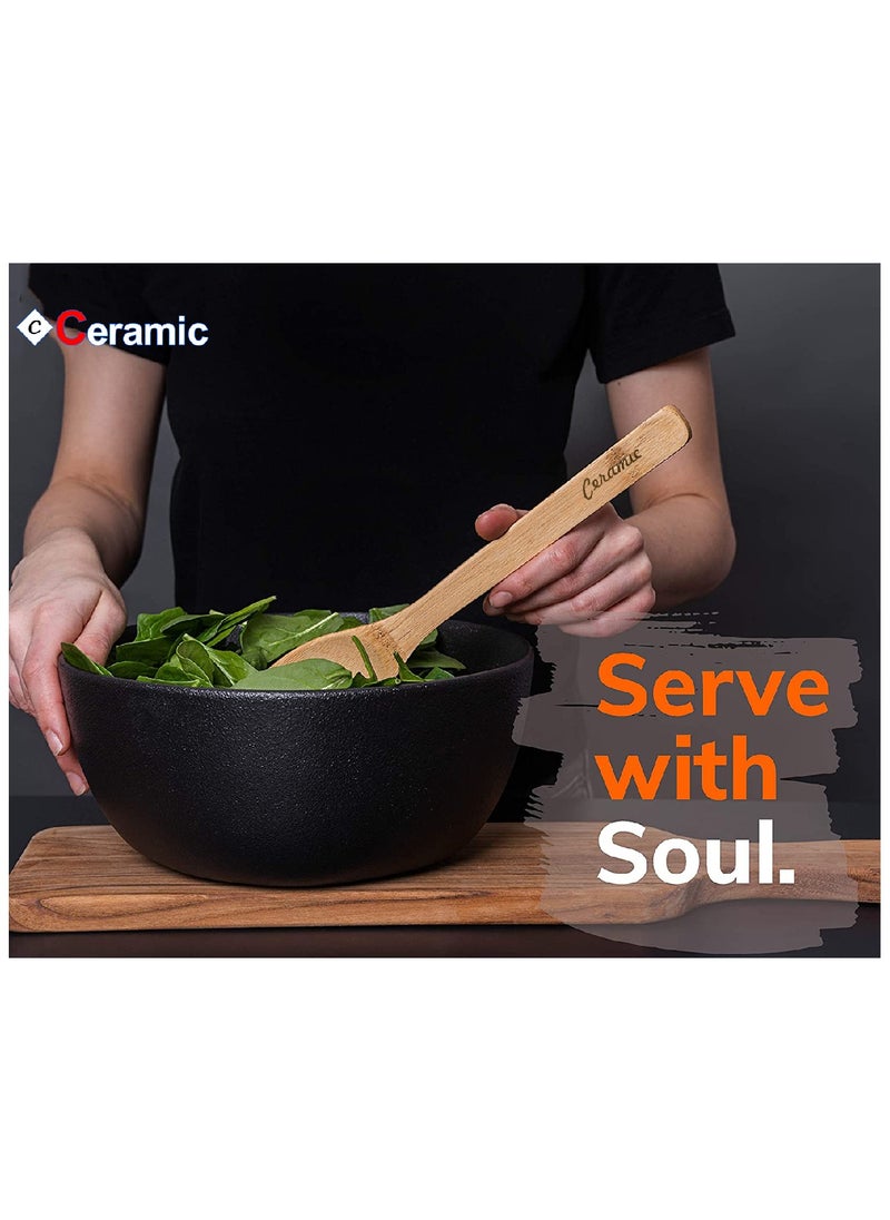 CERAMIC - Wooden Spoons For Cooking 6 Piece Organic Bamboo Utensil Set With Holder Wood Kitchen - Image 1