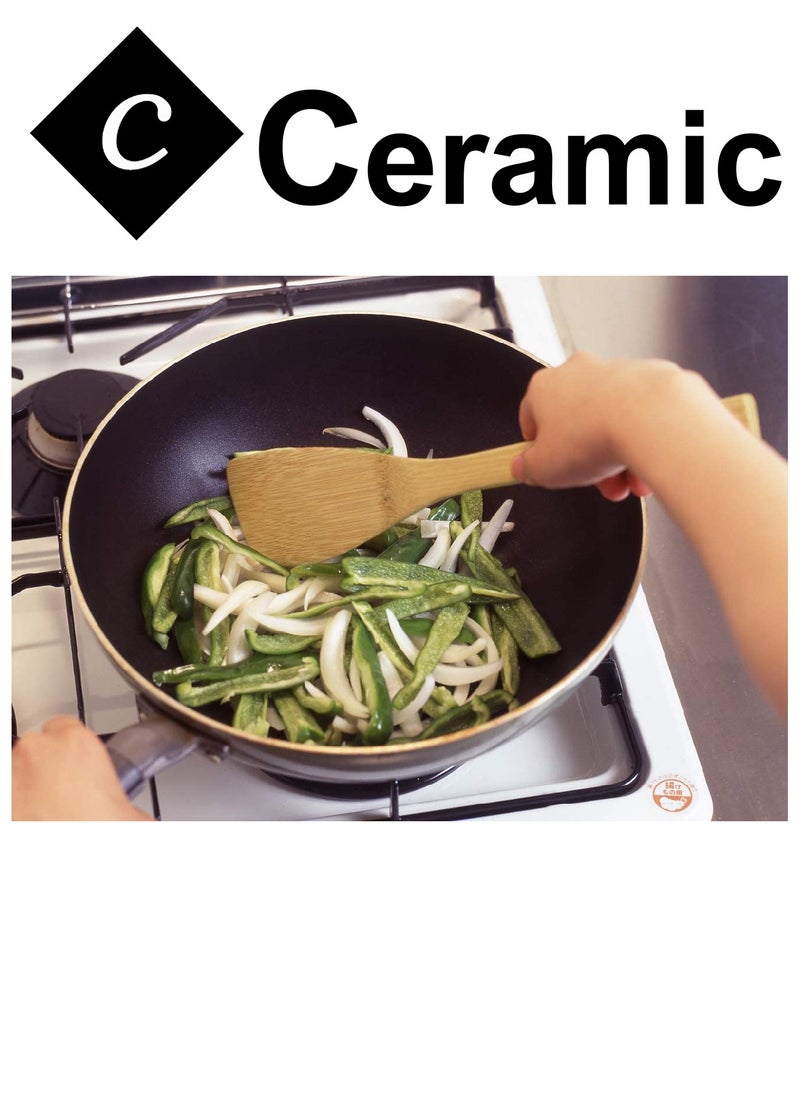 CERAMIC - Wooden Spoons For Cooking 6 Piece Organic Bamboo Utensil Set With Holder Wood Kitchen - Image 1