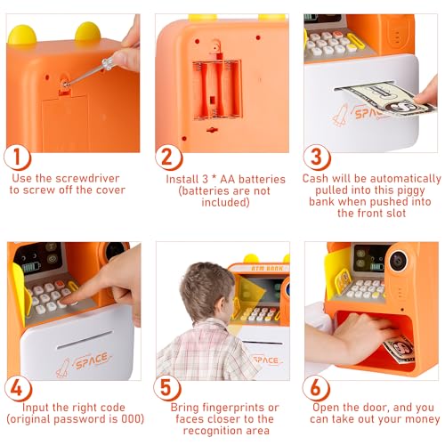 Magicwand® FACE Recognition Musical Money Safe Kids Piggy Savings Bank with Personal ATM Card【Pack of 1】【Orange】 - Image 2