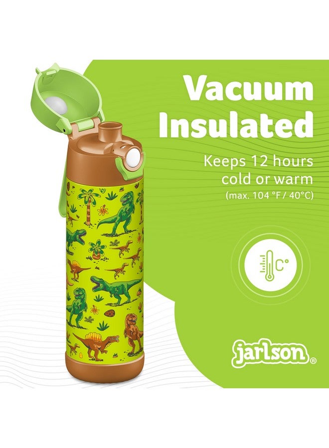 Jarlson زجاجة ماء جارسون® مالي للأطفال، زجاجة ماء من الفولاذ المقاوم للصدأ الحراري، خالية من BPA، مضادة للتسرب، زجاجة للأطفال مع غطاء شرب، زجاجة للمدرسة، الحضانة (ديناصورات، 500 مل) - Image 2