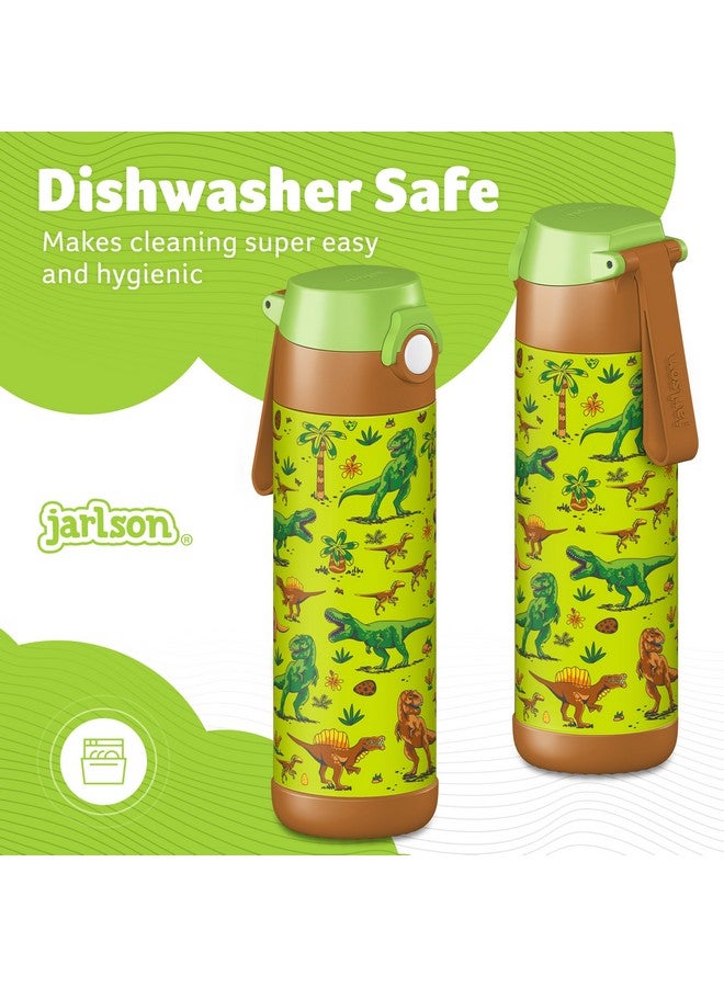 Jarlson زجاجة ماء جارسون® مالي للأطفال، زجاجة ماء من الفولاذ المقاوم للصدأ الحراري، خالية من BPA، مضادة للتسرب، زجاجة للأطفال مع غطاء شرب، زجاجة للمدرسة، الحضانة (ديناصورات، 500 مل) - Image 4