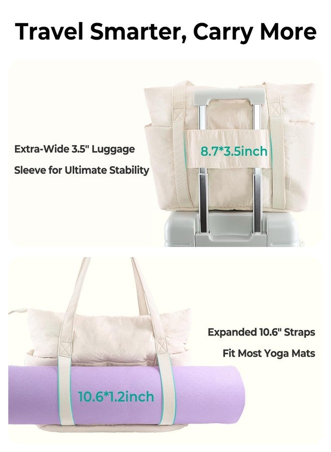 U+U Puffer Tote Bag for Women, Cream, Medium, Puffer Tote Bag - Image 3