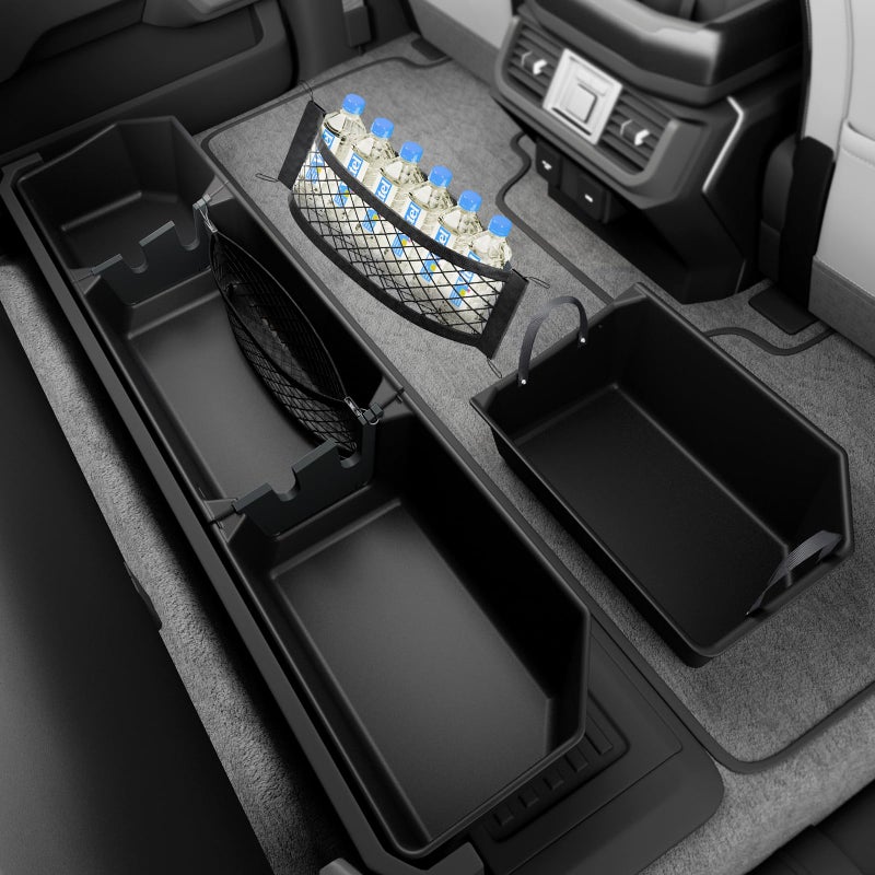 POPSTORE Underseat Storage Box Upgraded Rear Under Seat Organizer Cargo Box Compatible with 2015-2026 Ford F150 SuperCrew & Crew Cab, 2017-2026 Ford F250 F350 F450 F550 Super Duty - Image 1