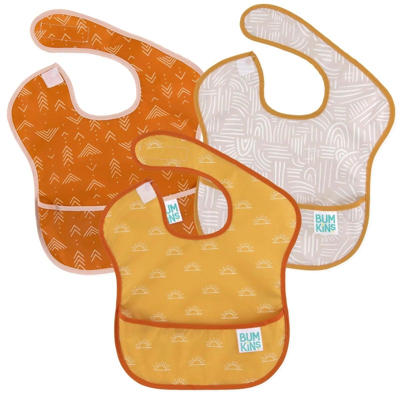 Bumkins Bibs for Girl or Boy, SuperBib Baby and Toddler for 6-24 Months, Essential Must Have for Eating, Feeding, Baby Led Weaning Supplies, Mess Saving Catch Food, Waterproof Fabric 3-pk Desert Boho - Image 1